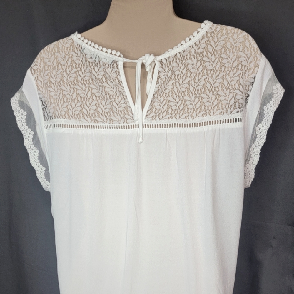 Daniel Rainn White Lace Trim Blouse Petite XL - Picture 3 of 8